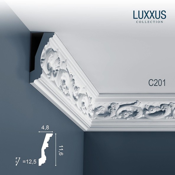 C201 Orac Decor Luxxus карниз потолочный плинтус из полиуретана под покраску 116*48 мм