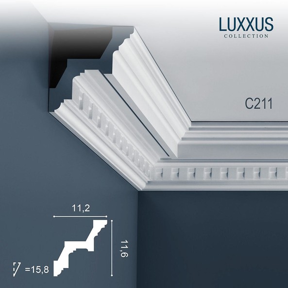 C211 Orac Decor Luxxus карниз потолочный плинтус из полиуретана под покраску 116*112 мм