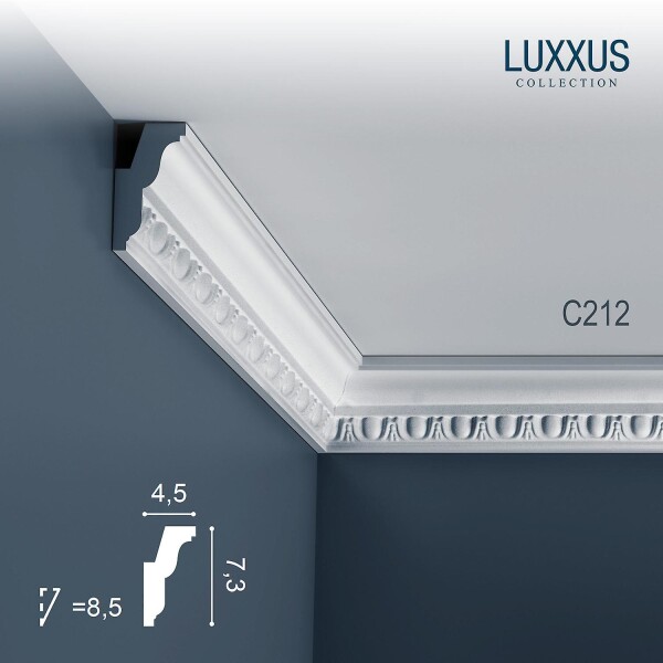 C212 Orac Decor Luxxus карниз потолочный плинтус из полиуретана под покраску 75*45 мм