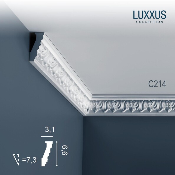 C214 Orac Decor Luxxus карниз потолочный плинтус из полиуретана с орнаментом 66*31*2000 мм