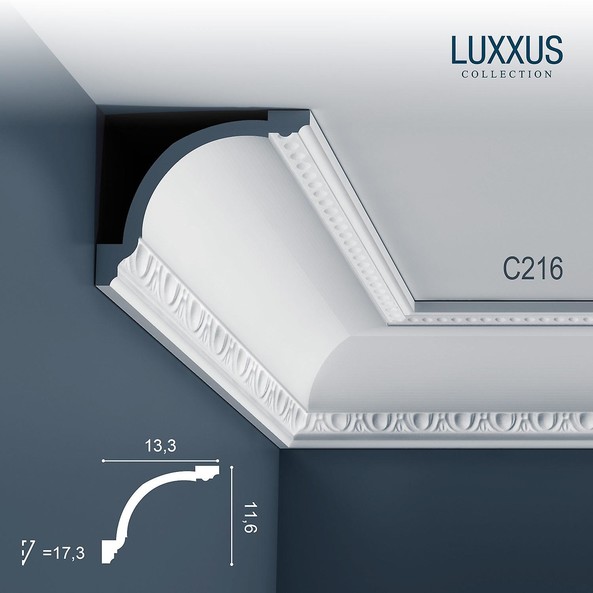 C216 Orac Decor Luxxus карниз потолочный плинтус из полиуретана с орнаментом 116*133*2000 мм