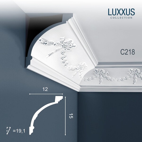 C218 Orac Decor Luxxus карниз потолочный плинтус из полиуретана с орнаментом 150*120*2000 мм