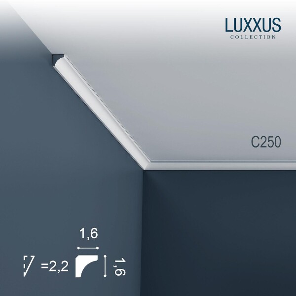 C250 Orac Decor Luxxus карниз потолочный плинтус из полиуретана под покраску 16*16 мм
