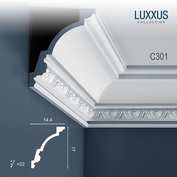 C301 Orac Decor Luxxus широкий карниз потолочный плинтус из полиуретана под покраску 170*144*2000 мм