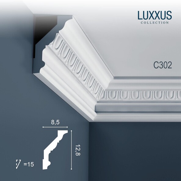 C302 Orac Decor Luxxus карниз потолочный плинтус из полиуретана под покраску 128*85*2000 мм