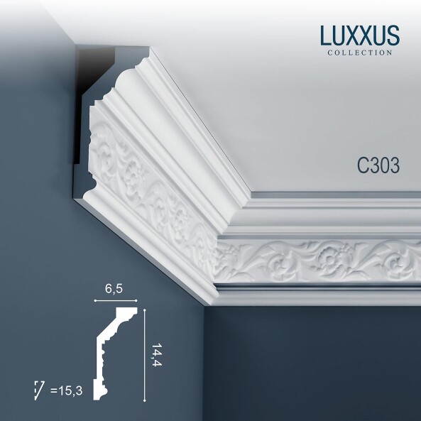 C303 Orac Decor Luxxus карниз потолочный плинтус из полиуретана под покраску 144*65*2000 мм