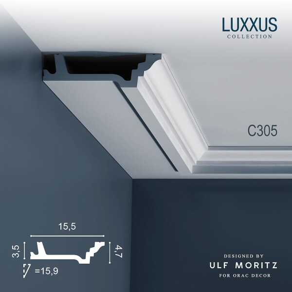C305 Orac Decor Luxxus карниз потолочный плинтус из полиуретана под покраску 47*155*2000 мм