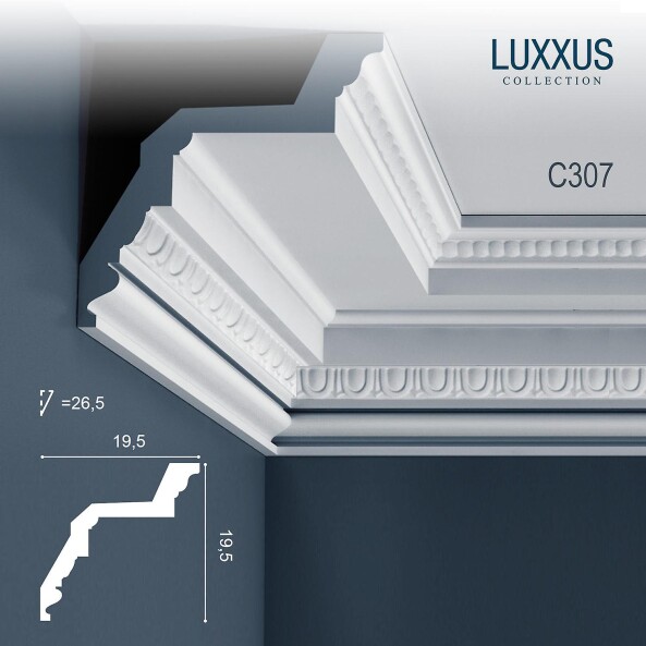 C307 Orac Decor Luxxus широкий карниз потолочный плинтус из полиуретана под покраску 195*195*2000 мм