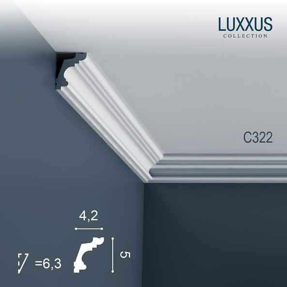 C322 Orac Decor Luxxus узкий карниз потолочный плинтус из полиуретана под покраску 50*42*2000 мм