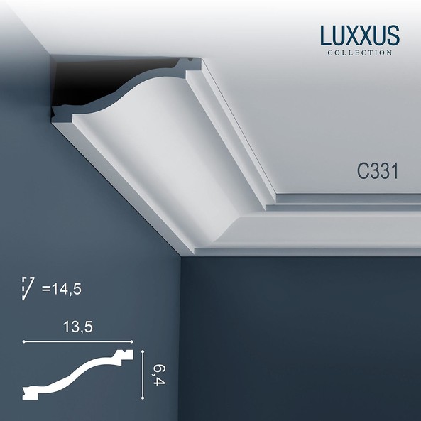 C331 Orac Decor Luxxus карниз потолочный плинтус из полиуретана под покраску 64*135*2000 мм
