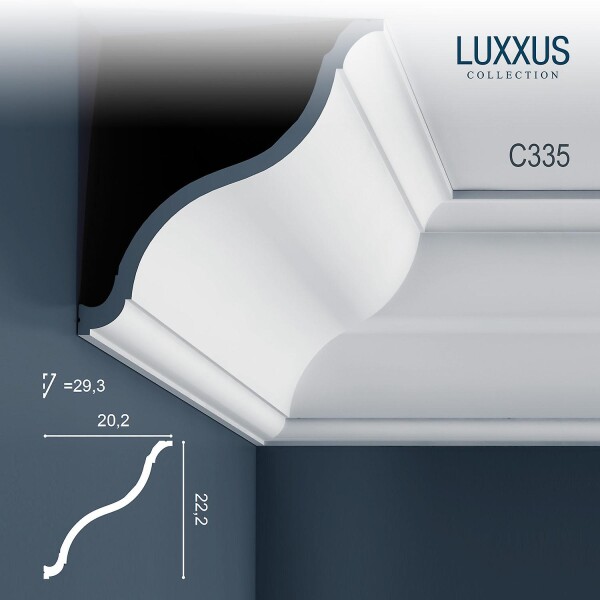 C335 Orac Decor Luxxus карниз потолочный плинтус из полиуретана под покраску 222*202*2000 мм