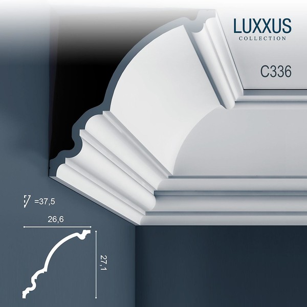 C336 Orac Decor Luxxus карниз потолочный плинтус из полиуретана под покраску 271*266*2000 мм
