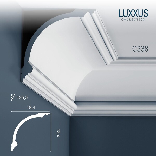 C338 Orac Decor Luxxus карниз потолочный плинтус из полиуретана под покраску 184*184*2000 мм