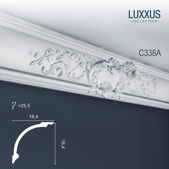 C338A Orac Decor Luxxus карниз потолочный плинтус из полиуретана под покраску 184*184*2000 мм