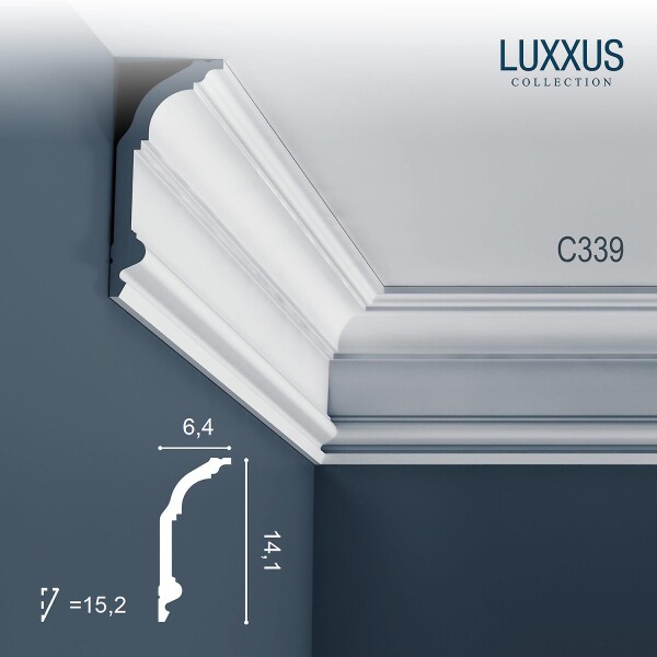 C339 Orac Decor Luxxus карниз потолочный плинтус из полиуретана под покраску 141*64*2000 мм