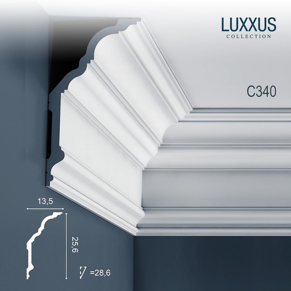 C340 Orac Decor Luxxus карниз потолочный плинтус из полиуретана под покраску 256*135*2000 мм