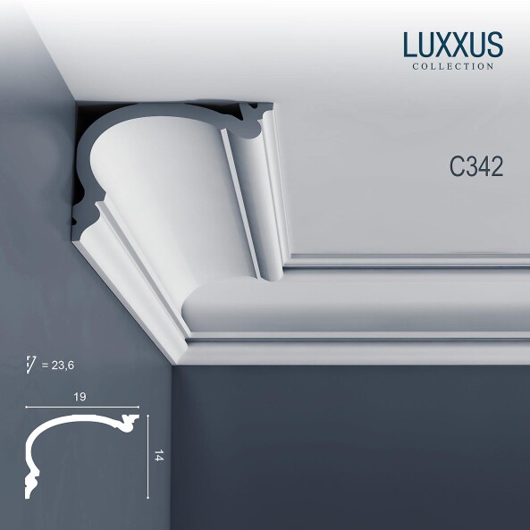 C342 Orac Decor Luxxus карниз потолочный плинтус из полиуретана под покраску 140*190*2000 мм