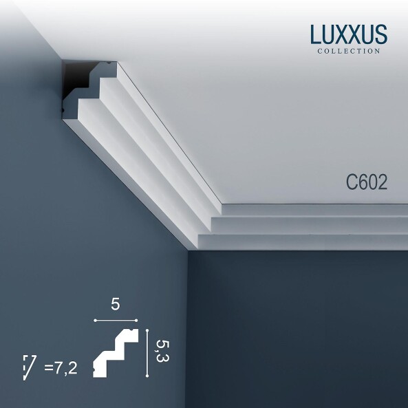 C602 Orac Decor Luxxus карниз потолочный плинтус из полиуретана под покраску 53*50*2000 мм