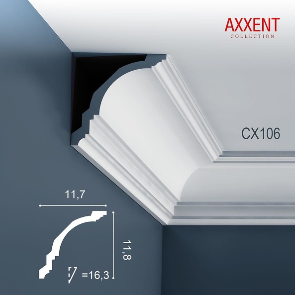 CX106 Orac Decor Axxent карниз потолочный плинтус из дюрополимера под покраску 118*117*2000 мм