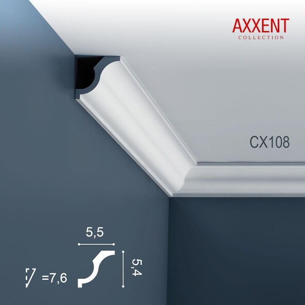 CX108 Orac Decor Axxent карниз потолочный плинтус из дюрополимера под покраску 54*55*2000 мм