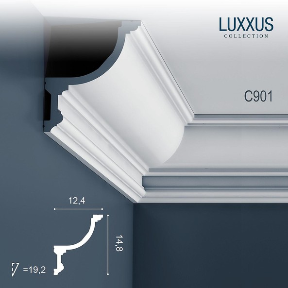 C901 Orac Decor Luxxus карниз потолочный плинтус под скрытое освещение из полиуретана 148*124*2000 мм