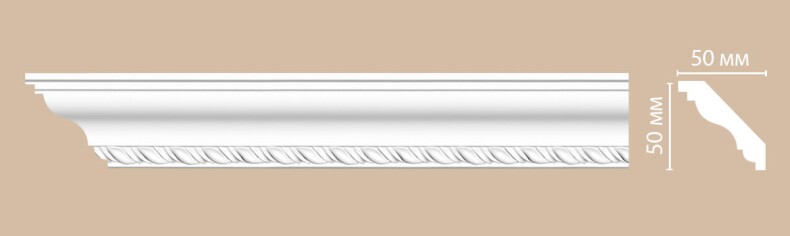 Потолочный плинтус Decomaster 95638F гибкий карниз из полиуретана с орнаментом 50*50 мм