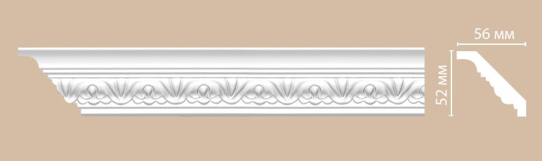 Потолочный плинтус Decomaster 95609 карниз из полиуретана с орнаментом 52*56 мм