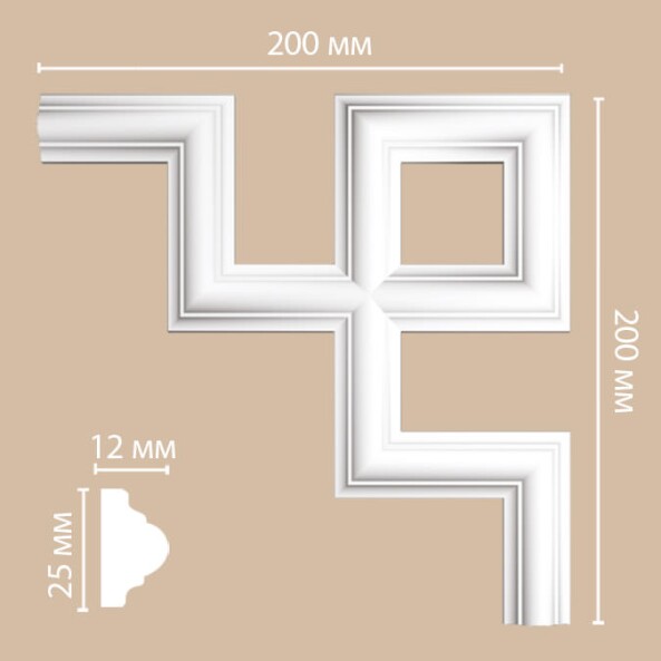 Угол декоративный Decomaster 97012-4 из полиуретана 200*200*12 мм