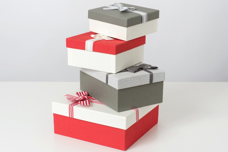 pile-of-grey-and-red-gift-boxes