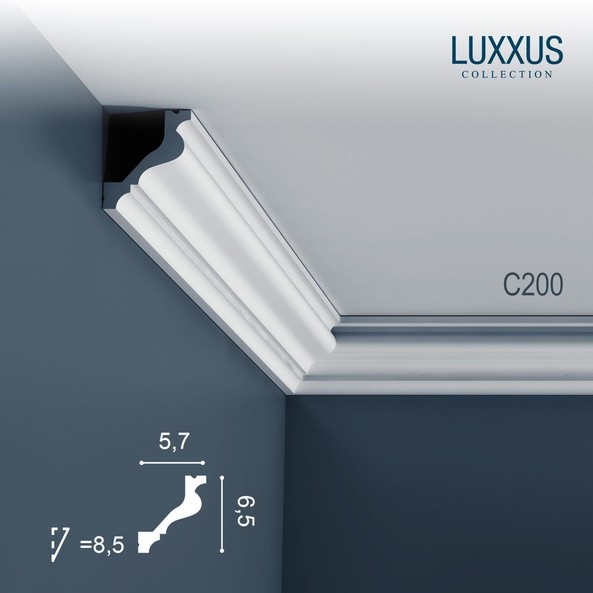 C200 Orac Decor Luxxus карниз потолочный плинтус из полиуретана под покраску 65*57 мм